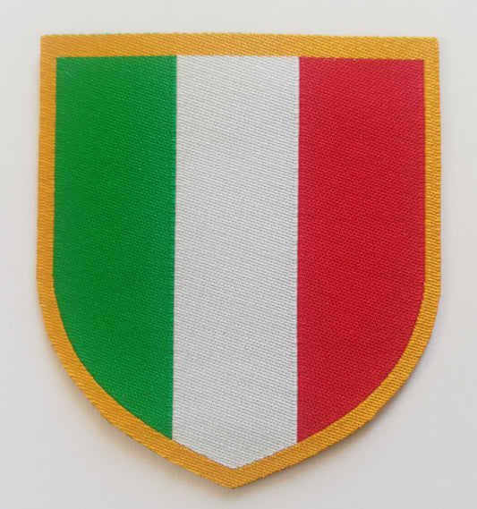 Patch-Toppa Microricamata in HD/Jacquard (Alta Definizione) Scudetto ITALIA Termoadesiva, Micro Filo, Dimensioni : H.cm. 6 X L. cm. 6,5 - Made in Italy