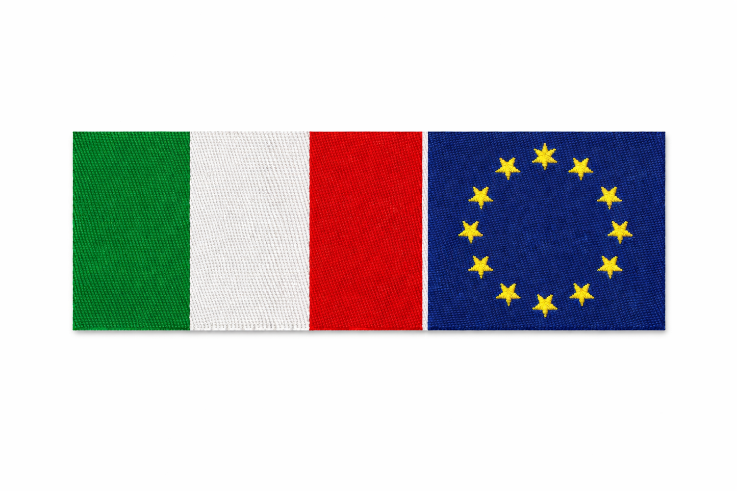 Patch-Toppa Microricamata in HD/Jacquard (Alta Definizione) Bandiera Rettangolare Italia-Europa Termoadesiva, Micro Filo, Dimensioni : H. cm. 2,5 x L. cm.6 - Prodotto in Italia