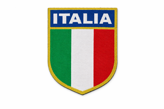 Patch-Toppa Microricamata in HD/Jacquard (Alta Definizione) Scudetto Italia Termoadesiva, Micro Filo, Dimensioni : H.cm.7 X L. cm.5,5 - Made in Italy