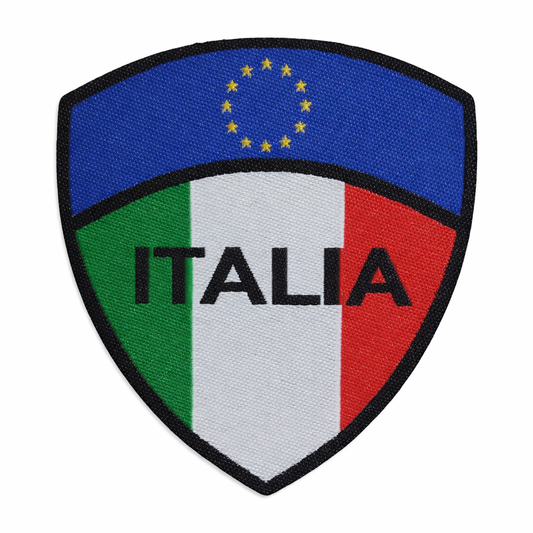 Patch-Toppa Microricamata in HD/Jacquard (Alta Definizione) Scudetto Italia Termoadesiva, Micro Filo, Dimensioni : H.cm.7 X L. cm.5,5 - Made in Italy