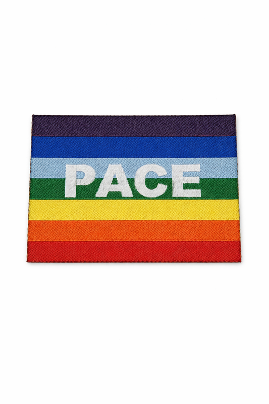 Patch-Toppa Microricamata in HD/Jacquard (Alta Definizione) Bandiera della Pace Termoadesiva, Micro Filo, Dimensioni : H.cm.6 X L. cm.8 - Made in Italy